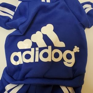 Blue Adidog Hoodie Outfit for dogs.
